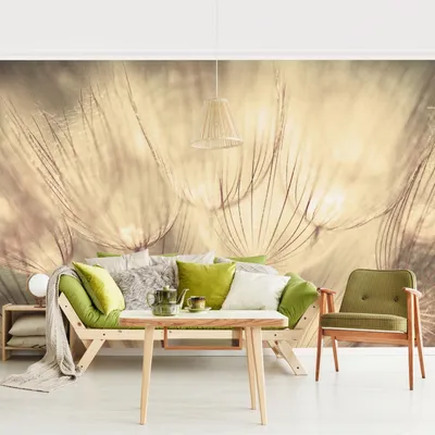 Produktbild von Fototapete Blumen - Vliestapete - Bildtapete UV-beständig Pusteblume gelb Motiv Wandtapete geruchsfrei