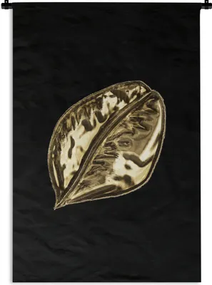 Produktbild von MuchoWow® Wandteppich Wandbehang Blatt - Schwarz und Gold - Pflanze 120x180 cm Tapisserie Dekoration Wandtuch - Schlafzimmer - Dekorationen für das Haus