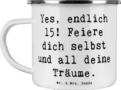 Produktbild von Mr. & Mrs. Panda Teetasse Spruch 15. Geburtstag Freude - Weiß - Geschenk, Kaffeepott, Happy Birthday, Geburtstagsgeschenk, Meilenstein, unvergesslich, Geschenke, Pott
