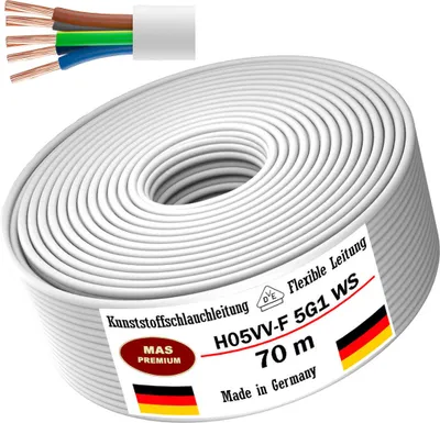 Immagine prodotto di Cavo flessibile in plastica da 70 metri, tipo H05VV-F, 5G1, colore bianco, per apparecchiature