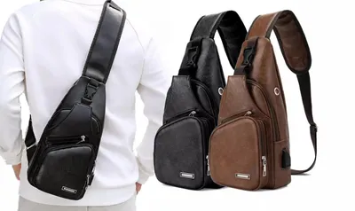 Image de Sac bandoulière pour homme, aspect cuir, noir, A0632