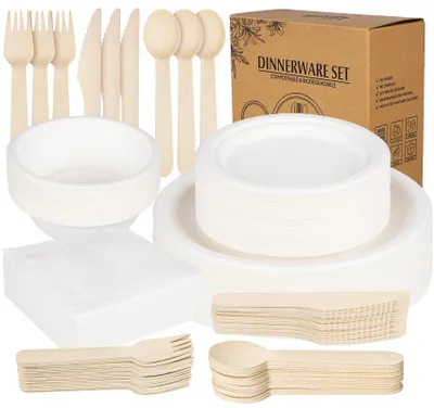Immagine prodotto di Solidchoice - Set di stoviglie in carta compostabile da 170 pezzi, ideale per campeggio e feste