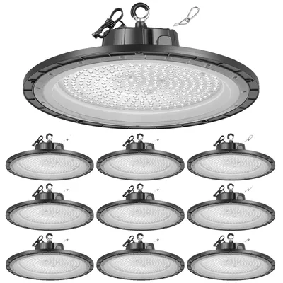 Immagine prodotto di VEVOR confezione da 10 faretti a LED per alte luci, 5000 K, 200 W, 30000 lm, illuminazione a LED UFO per alte luci, IP65 impermeabile, voltaggio ampio 100-277 V per magazzino, officina, fabbrica, palestra, garage, fienile