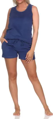 Produktbild von Normann Damen Frottee Schlafanzug Shorty Träger-Pyjama – ideal auch als Homewear ; marine , 48