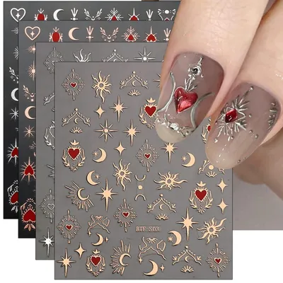 Immagine prodotto di Adesivi per unghie a tema luna, stella e sole, confezione da 9 fogli. Adesivi per nail art, autoadesivi, decorazioni per unghie, accessori per il nail design