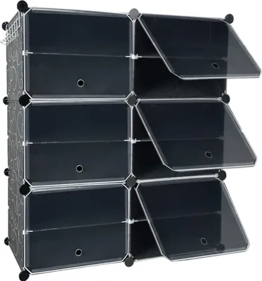 Produktbild von TRMLBE Shoe Rack 2*6 úrovní DIY Shoe Cabinet PP Plastové úložiště obuvi 12 přihrádek s dveřmi Modulární botník Úspora místa Skříně na boty Organizér pro třídění bot, černý