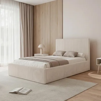 Produktbild von Polsterbett BONZO 180x200 Vanille Cord mit Bettkasten & Lattenrost Breitcord