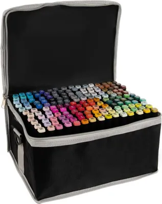 Produktbild von Doppelseitige Textmarker Set 168 Stück, runder und schräger Kopf, inkl. Etui und 5 Organizer