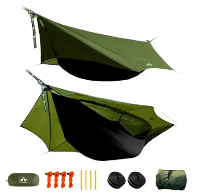 Produktbild von Hängematte Zelt für eine Person: Leichte tragbare Hängematte mit Moskitonetz und wasserdichtem Tarp für Camping und Garten