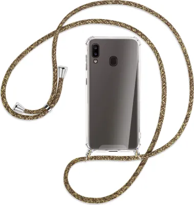 Produktbild von Handykette Backcover-Schutzhülle mit Band (Metall silberfarben) für Samsung Galaxy A20e - braun+beige