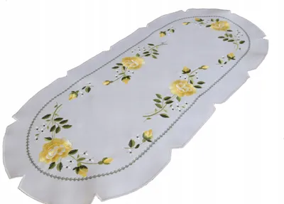 Immagine prodotto di Runner da tavola bianco, ricamato, ovale, raso, 40/85, ovale, tovaglia ricamata