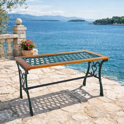 Gusseisen Gartentisch mit Glasplatte 98x46xH56cm