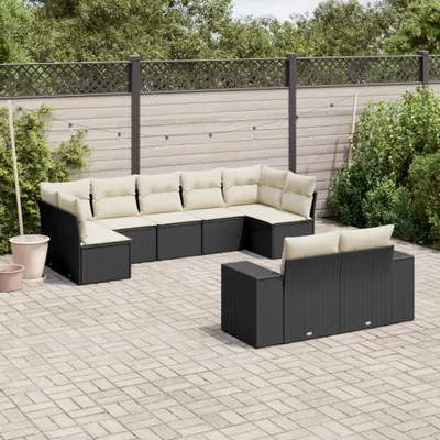 Produktbild von 9-tlg. Garten-Sofagarnitur - mit Kissen Schwarz Poly Rattan - Gartenmöbelset 3223015