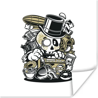 Produktbild von MuchoWow® Poster Vintage - Totenkopf - Hut 75x75 cm - Wand Dekoration
