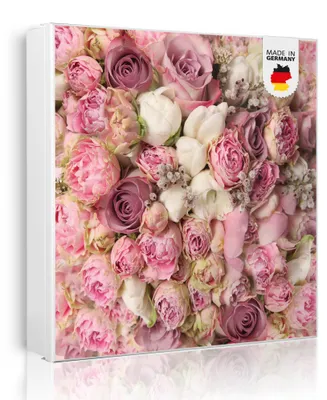 Produktbild von banjado Schlüsselkasten aus Metall, 30x30cm groß mit 32 Haken, als Magnettafel nutzbar, Korpus weiß, Anschlag rechts, Strauss Rosen [SKGW1 11473]