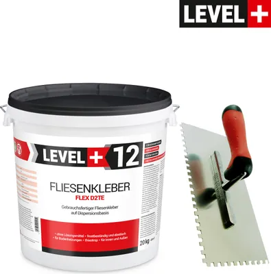 Immagine prodotto di Adesivo per piastrelle Fertig Flex 20 kg + spatola dentata da 6 mm in acciaio inossidabile – Set per adesivo per pietra 201