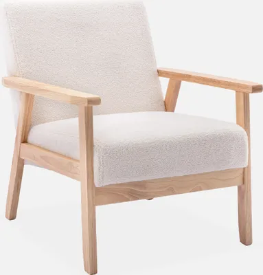 Immagine prodotto di Poltrona scandinava in legno e tessuto bouclé, Crema