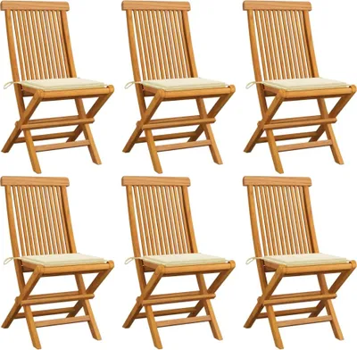 Produktbild von Gartenstühle mit Cremeweißen Kissen 6 Stk. Massivholz Teak
