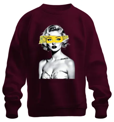 Produktbild von Pop Art HOMER Blonde Frau Gelbe Augenmaske Blaue Augen Retro Uni Sweatshirt Pullover, Burgundy, 3XL