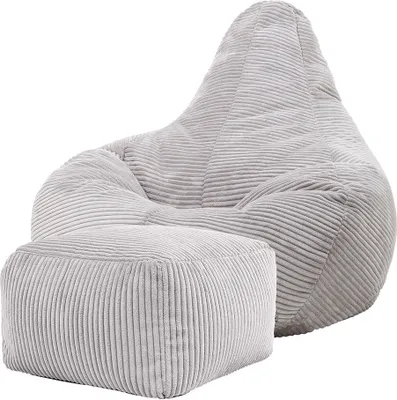Produktbild von icon Sitzsack Bean Bag Dalton mit Hocker, Grau, Cord, Groß, Sitzsäcke Für Das Wohnzimmer, Schlafzimmer, Sitzsack-Sessel Für Erwachsene - Hergestellt in Deutschland