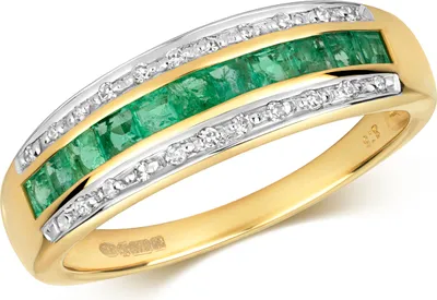 Produktbild von Wunderschöner 9 Karat (375) Gold Halb Eternity Damen - Diamant Ring Brillant-Schliff 0.09 Karat H - PK mit Smaragd, 53 (16.9); TRS290919KYRSM