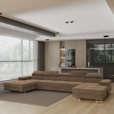 Produktbild von Masseno Ecksofa OMBRA mit Schlaffunktion U-Form, Sofa mit Bettkasten, Wohnzimmersofa, Couch, Soffa, Bettsofa, Couchgarnitur- Beige, MONOLITH 09