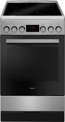 A freestanding electric oven with a glass ceramic hob.