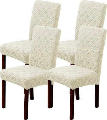 Produktbild von Stuhlhussen 4er Set Universal Stretch Stuhlhussen Moderne Jacquard Husse Abnehmbare Stuhlbezug Abdeckung Esszimmer überzug Bi-Elastic Spannbezug,für Bankett Deko und Hochzeit Partys (Creme, 4 er)