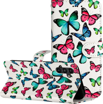 Produktbild von CLM-Tech Hülle kompatibel mit Samsung Galaxy A54 5G - Tasche aus Kunstleder - Klapphülle mit Ständer und Kartenfächern, bunte Schmetterlinge