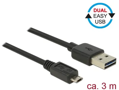 Produktbild von DeLOCK 83851, 3 m, USB A, Micro-USB B, USB 2.0, Männlich/Männlich, Schwarz