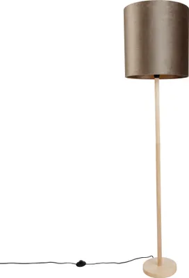 Produktbild von Stehleuchte aus Holz mit Taupefarbenem Samtschirm 40cm Mels