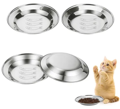 Obrázok produktu pre 4 kusy nerezových misiek pre mačky s priemerom 16 cm, s motívom rýb, vhodné aj pre psov