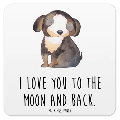 Produktbild von Mr. & Mrs. Panda Tassenuntersetzer Hund Entspannen 10er Set - Weiß - Geschenk, Sprüche, Getränkeuntersetzer, Coaster, Untersetzer für Gläser, Glas-Untersetzer, Liebe, Süß