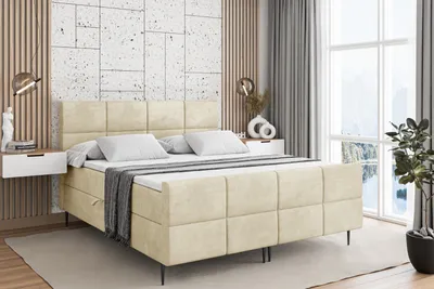 Produktbild von ALTDECOR Boxspringbett mit Schwarz Füßen, Matratze und Lattenrost, Topper, Fußteil, Polsterbett mit Bettkasten, Bett mit Stauraum H4-Matratze, Doppelbett - ARDENI-FC-Z - 200x200 - Beige Casablanca