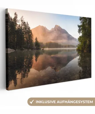 Produktbild von MuchoWow® - Leinwandbilder - Landschaft - Nebel - Wasser - Bäume, Wandbild, Wanddeko Bilder Wohnzimmer, 60x40 cm