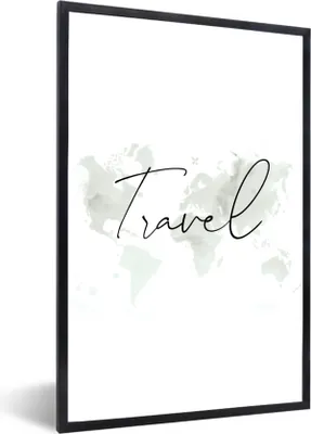 Produktbild von MuchoWow® Gerahmtes Poster Weltkarte - Aquarell - Minimalismus 60x90 cm - Poster mit Schwarzem Bilderrahmen Wandposter Rahmen Foto Bilder - Kunst