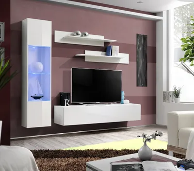 Produktbild von Wohnzimmerwand FREYA 3 weiß 160 cm mit LED-Beleuchtung und Push-to-Open