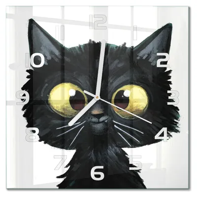 Produktbild von Glas Wanduhr 30x30 cm - Wanduhr - lautlose Wanduhr - ohne Ticken - geräuschloses Uhrwerk - schleichende Zeiger - moderne Uhr - Design Uhr - Wohnzimmer Uhr - Katzenillustration
