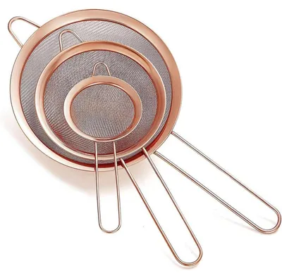 Productafbeelding van Fijne zeefset, 3 stuks, rosé goud, bloemzeef, roestvrij staal, zeef voor pasta, 8/14/18 cm
