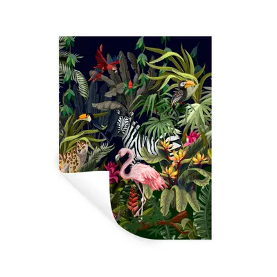 Produktbild von MuchoWow® Wandtattoo Wandsticker Wandaufkleber Dschungeltiere - Natur - Jungen - Mädchen - Flamingo - Zebra 30x40 cm Selbstklebend und Repositionierbar - Sticker - Dekorfolie