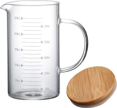 Produktbild von Hitzebeständiges Glas, Messbecher aus Glas, Milch Messbecher, Messbecher mit Deckel, für Saft, Milch und Backen (500ML)