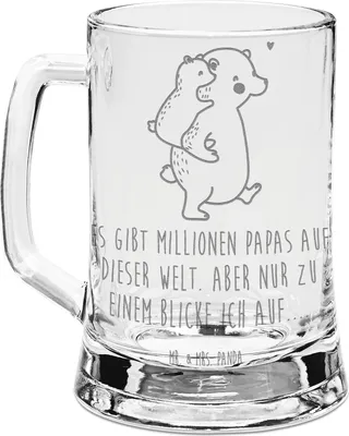 Produktbild von Mr. & Mrs. Panda Krug Papa Bär - Transparent - Geschenk, Vatertag, Bierhumpen, Seidel, Geburtstag, Opa, Gravur Bierkrug, Mit, Humpen