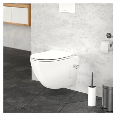 Produktbild von Wandhängendes Dusch-WC ohne Spülrand, kurz, weiß, Keramik mit Bidet-Funktion