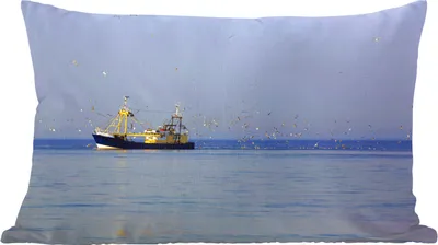 Produktbild von MuchoWow® Zierkissen Sofakissen Wohnzimmer Dekokissen 50x30 cm Nordsee - Fischerboot - Vogel - Wohnzimmerdekoration - Polster mit Photo