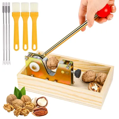 Produktbild von Nussknacker für Walnüsse, in der Größe verstellbar, mit Holzbasis und -griff, geeignet für Mandeln und Walnüsse