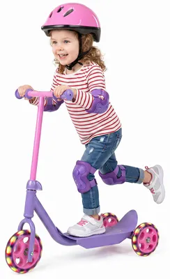 Produktbild von KOMFOTTEU Roller Kinder, Dreirad Tretroller mit leuchtenden LED-Rädern, Lila