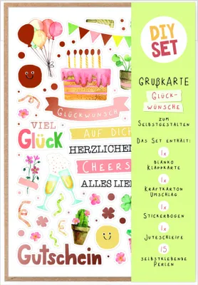 Produktbild von Allgemeine Wünsche DIY Set Gutschein Glück Alles Liebe Bastelkarte mit Umschlag zu Selbergestalten