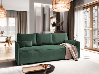 Produktbild von Sofa MESTOR Grün Kordstoff mit Schlaffunktion, Sofa mit Bettkasten, Sofa mit Bettkasten, Wohnzimmersofa, Couch, Soffa, Bettsofa, Couchgarnitur- Grün, POSO 14