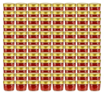 Produktbild von Marmeladengläser mit goldenem Deckel, 96 Stück, 110 ml