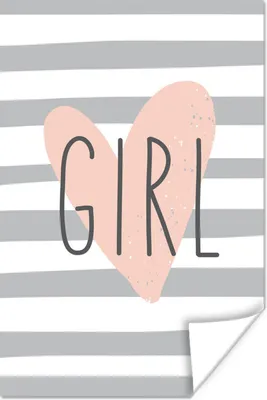 Produktbild von MuchoWow® Poster Illustration mit einem Herz und dem Zitat "Girl". 40x60 cm - Plakate für die Wand - Poster Babyzimmer